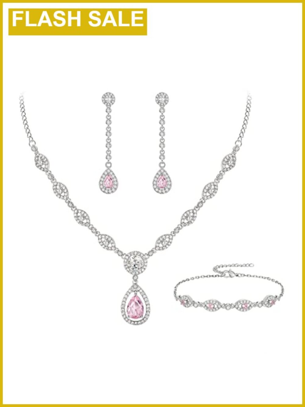 Cubic Zirconia Drop Bridal Prom Jewelry Set for Women Bride